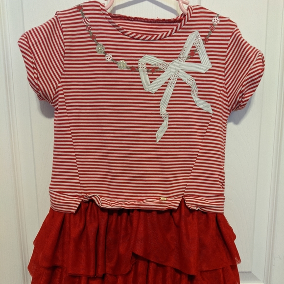girls red and white striped dress